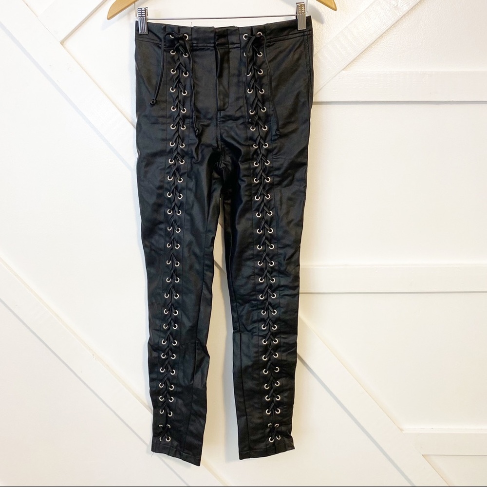 Olivaceous Faux Vegan Leather Lace Up Super Skinny High Rise Ankle Pants Black M
